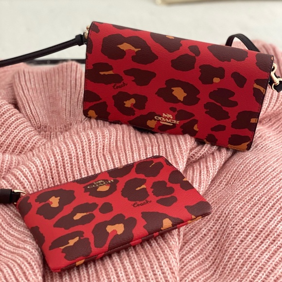 🆕 COACH | Poppy Leopard Anna Foldover Crossbody Clutch Shoulder Bag & Wristlet - Picture 15 of 15